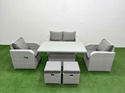 Fimous Light Grey Pe Wicker Rattan Garden Furniture Set Sofa Set Reclining Chair Adjustable Lifting Table 6 Seater 2 Small Stools - thumbnail 2