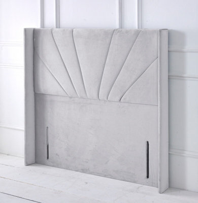 "Adore Designs Alexander Winged Plush Velvet 4Ft Small Double 50"" Floor Standing Headboard - Silver"