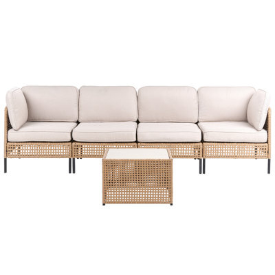 Beliani Garden Sofa With Table 4 Seater Omegana Modular Pe Rattan Light Beige - image 1