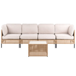 Beliani Garden Sofa With Table 4 Seater Omegana Modular Pe Rattan Light Beige - thumbnail 1