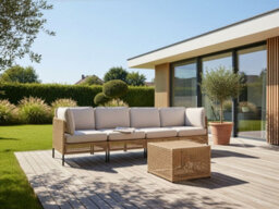 Beliani Garden Sofa With Table 4 Seater Omegana Modular Pe Rattan Light Beige - thumbnail 2