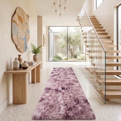Oxford Homeware Shaggy Rug Anti-Slip Washable Soft Fluffy Living Room And Bedroom Rug (Mottled Pink, 80X150Cm) - image 1