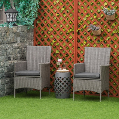 Outsunny 2 Pieces Rattan Garden Chairs, Patio Dining Chairs With Cushions, Grey - image 1