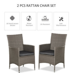 Outsunny 2 Pieces Rattan Garden Chairs, Patio Dining Chairs With Cushions, Grey - thumbnail 4