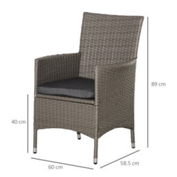 Outsunny 2 Pieces Rattan Garden Chairs, Patio Dining Chairs With Cushions, Grey - thumbnail 3