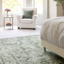 Loomed Floral Design Cotton Chenille Rug Green Ivory Machine Washable 120Cm X 170Cm - thumbnail 6