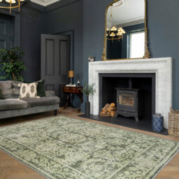 Loomed Floral Design Cotton Chenille Rug Green Ivory Machine Washable 120Cm X 170Cm - thumbnail 3