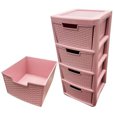 STAR SUPPLIES Pink 4 Drawer Spacious Rattan Effect Storage Unit For Home & Office - image 1