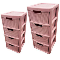 STAR SUPPLIES Pink 4 Drawer Spacious Rattan Effect Storage Unit For Home & Office - thumbnail 2