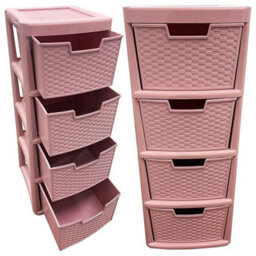 STAR SUPPLIES Pink 4 Drawer Spacious Rattan Effect Storage Unit For Home & Office - thumbnail 3