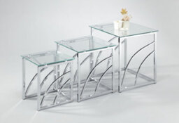Mira Clear Chrome-Style Tempered Glass Nest Of Tables  Handmade Uk By Footstools Direct