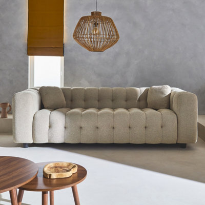 Sweeek - 3-Seater Sofa Upholstered In Textured Boucle Fabric Leon Beige 99X229X71 Cm - image 1