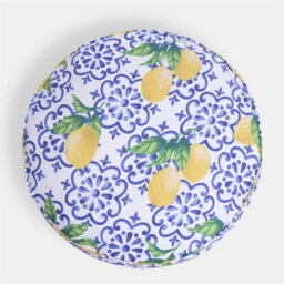 OHS Large Outdoor Cushion Round Decor Garden Filled, Blue Tiles - thumbnail 1