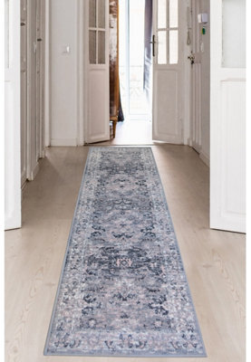 Melrose Colorama Traditional Design Grey/pink Indoor Runner Rug 067/200Cm - image 1