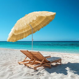 Rinse Bathrooms Hawaiian Parasol Beige Beach Parasol Patio Garden Umbrella Sun Shade Tilting 160Cm - thumbnail 1