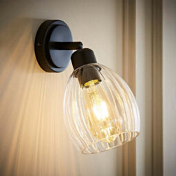 Valuelights Cheltenham Matte Black Adjustable Wall Spotlight With Ribbed Shade