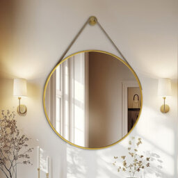 Artloge 80Cm Large Hanging Circle Mirror Wall Decor Aluminum Frame Round Mirrors Bathroom Bedroom, Gold