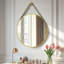 Artloge 80Cm Large Hanging Circle Mirror Wall Decor Aluminum Frame Round Mirrors Bathroom Bedroom, Gold - thumbnail 7