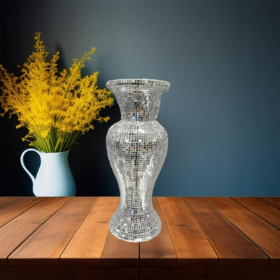 DEENZ 26Cm Ceramic Silver Mirror Diamante Bling Sparkling Flower Vase