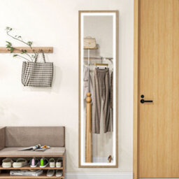 Homcom Dimming Full Length Mirror W/ Lights Standing Leaning Wall Mount Oak - thumbnail 9