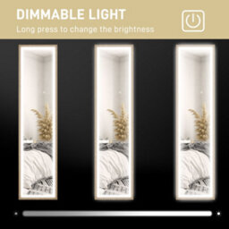 Homcom Dimming Full Length Mirror W/ Lights Standing Leaning Wall Mount Oak - thumbnail 5