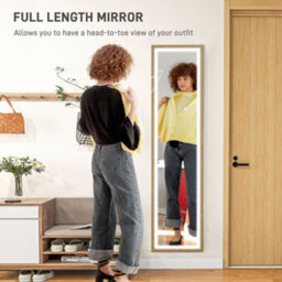Homcom Dimming Full Length Mirror W/ Lights Standing Leaning Wall Mount Oak - thumbnail 4