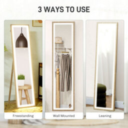 Homcom Dimming Full Length Mirror W/ Lights Standing Leaning Wall Mount Oak - thumbnail 7