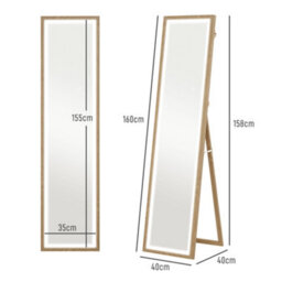 Homcom Dimming Full Length Mirror W/ Lights Standing Leaning Wall Mount Oak - thumbnail 3