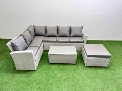 Fimous 7 Seater Garden Outdoor Pe Rattan Furniture Set Rattan Garden Sofa Set With Oblong Coffee Table Light Grey Mixed - image 1