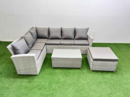 Fimous 7 Seater Garden Outdoor Pe Rattan Furniture Set Rattan Garden Sofa Set With Oblong Coffee Table Light Grey Mixed - thumbnail 1