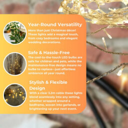 3M Warm White Led Fairy String Lights Mains Plug In Clear Cable Indoor Bedroom - thumbnail 3