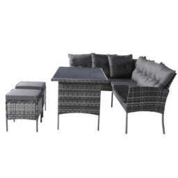 Btm 7 Seater Rattan Garden Furniture Outdoor  Corner Sofa Set With Table And Stool Outdoor Patio Lounge Mixed Grey Wicker Cushions - thumbnail 9