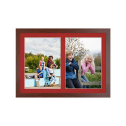 AK Frames 20X14 Rose Wood Modern Multi Photo Frame With Crimson Mount - Holds 2 Apertures (2X) A4 Photos - thumbnail 1