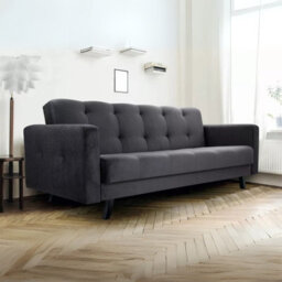 Sofa Bed With Storage Bonell Springs Pull Out Sleep Function Grey Fabric Upholstery Modern Design Lizbona - thumbnail 3