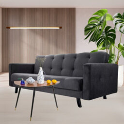 Sofa Bed With Storage Bonell Springs Pull Out Sleep Function Grey Fabric Upholstery Modern Design Lizbona - thumbnail 2