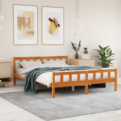 Berkfield Bed Frame With Headboard Wax Brown 150X200 Cm King Size Solid Wood Pine - image 1