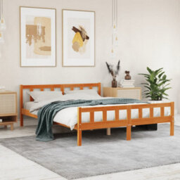 Berkfield Bed Frame With Headboard Wax Brown 150X200 Cm King Size Solid Wood Pine - thumbnail 1