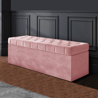 90Cm Sd Ottoman Storage Box, Pink Velvet Upholstered Chesterfield Storage Ottoman Box - image 1