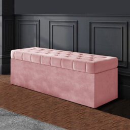 90Cm Sd Ottoman Storage Box, Pink Velvet Upholstered Chesterfield Storage Ottoman Box