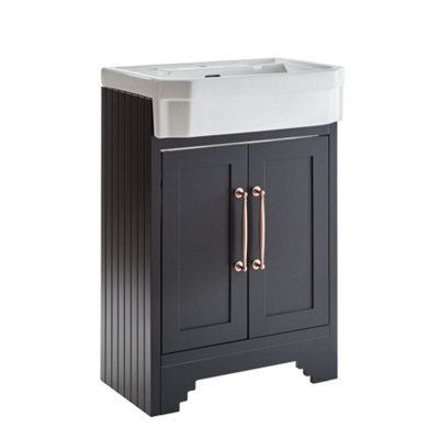 Homestylestore Black Grey 570mm Bathroom Vanity Unit And Oil Rubbed Bronze T Bar Handles - image 1