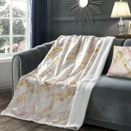 Velosso Sophisticated Velvet Throw Blanket With Sherpa Backed Warm Lining, Metallic Marble Design, 100Cmx150Cm - Blue - thumbnail 2
