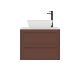 Royal Bathrooms Royal Bathroom Elmore 700mm Terracotta Clay Wall Mounted Bathroom Vanity Unit 2 Drawer Plain White Worktop With Elva Basin - thumbnail 7