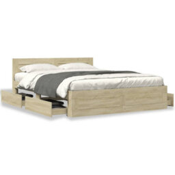 Berkfield Bed Frame With Headboard Without Mattress Sonoma Oak 150X200 Cm King Size - thumbnail 4
