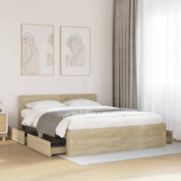 Berkfield Bed Frame With Headboard Without Mattress Sonoma Oak 150X200 Cm King Size - thumbnail 1