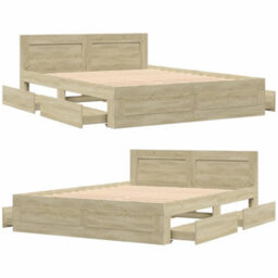 Berkfield Bed Frame With Headboard Without Mattress Sonoma Oak 150X200 Cm King Size - thumbnail 8