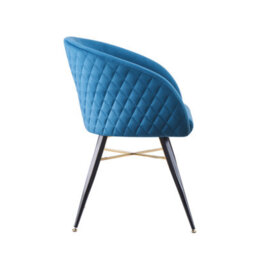 Life Interiors Single Blue Vittorio Velvet Dining Chair With Black Metal Legs, Quilted Design Modern Accent Chair - thumbnail 3