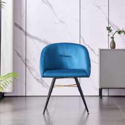 Life Interiors Single Blue Vittorio Velvet Dining Chair With Black Metal Legs, Quilted Design Modern Accent Chair - thumbnail 2