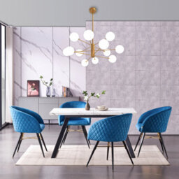 Life Interiors Single Blue Vittorio Velvet Dining Chair With Black Metal Legs, Quilted Design Modern Accent Chair - thumbnail 8