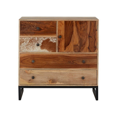 Orsina Boho Mango Wood Sideboard,matte Black Metallic Storage Media Unit,kitcehn Cabinet,lounge Display Cabinet - image 1