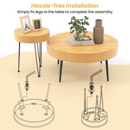 Costway Set Of 2 Round Nesting Coffee Table Solid Wood Accent Stacking Boho Side Tables - thumbnail 7